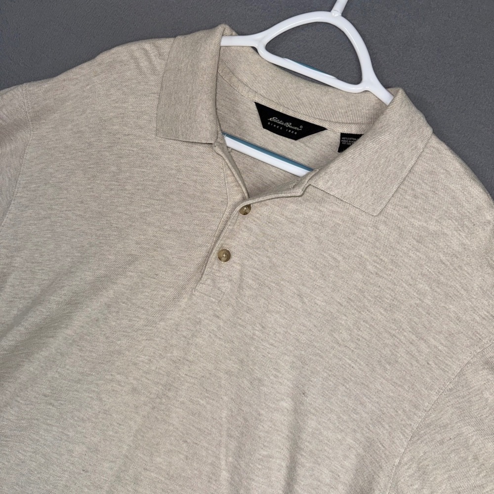 Eddie Bauer Polo Shirt Mens Large Beige Heathered Pique Cotton Short Sleeve